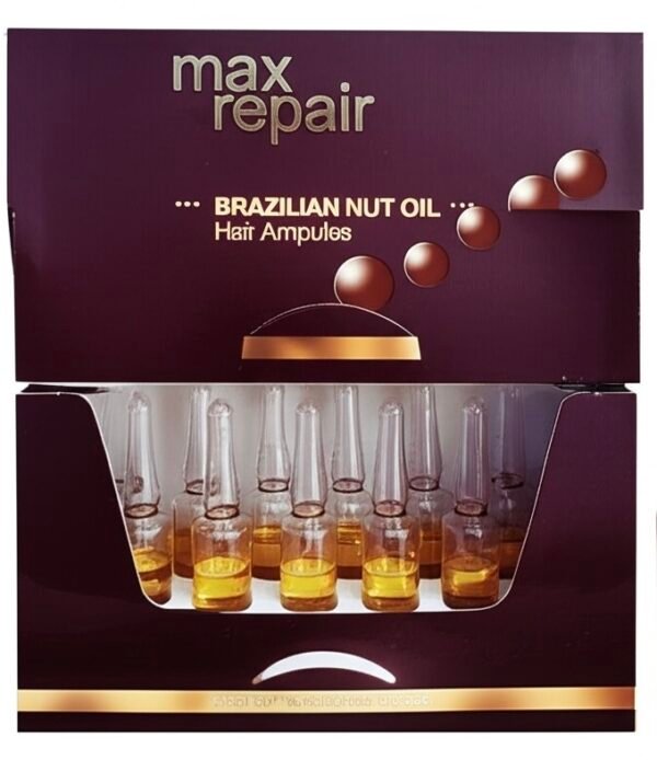 Max Repair אמפולות טיפוליות לשיער: העוצמה של שמן אגוז ברזילאי לשיקום וברק (12 יחידות)